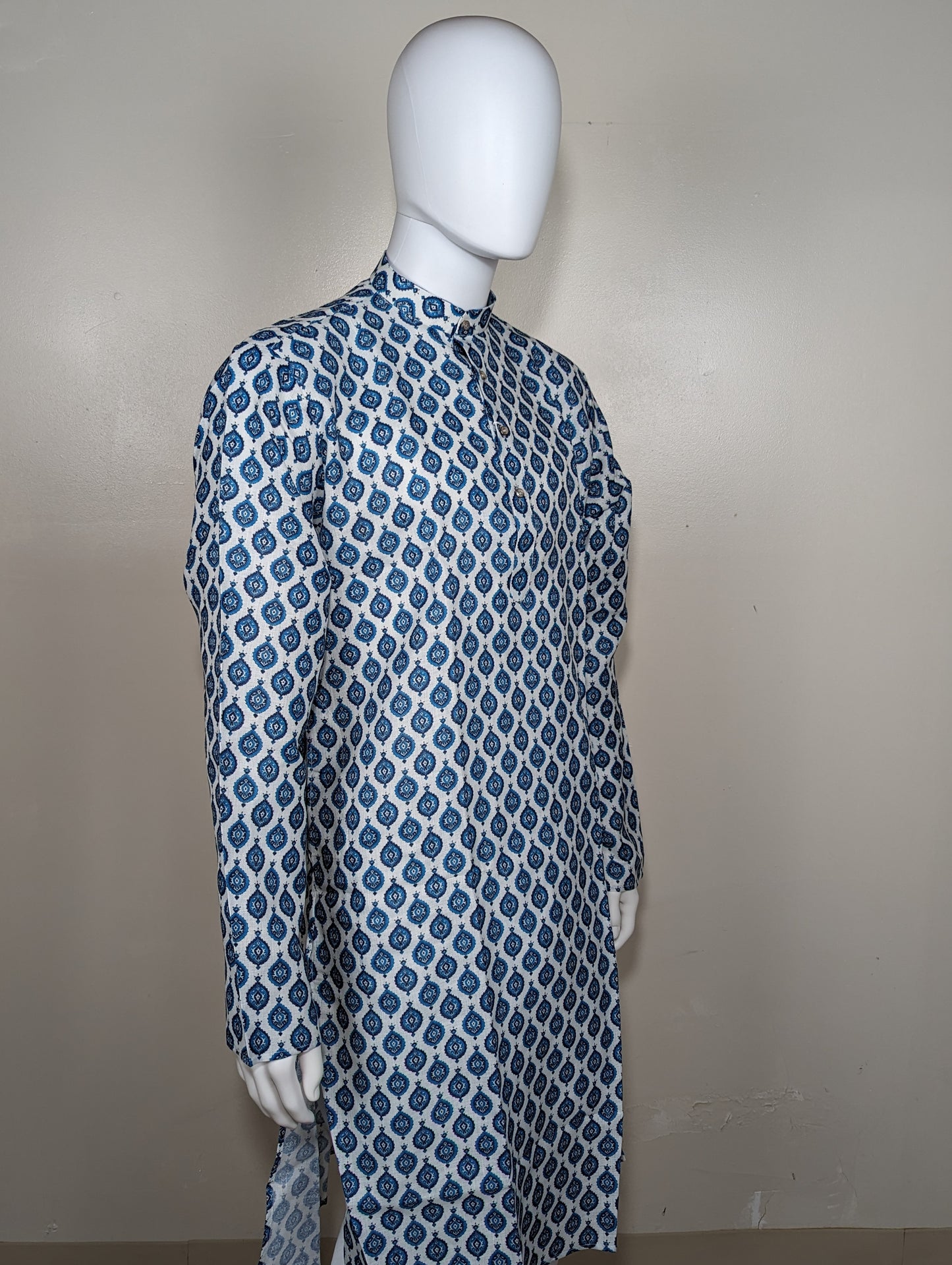 Men's cotton block print kurta set - Blue