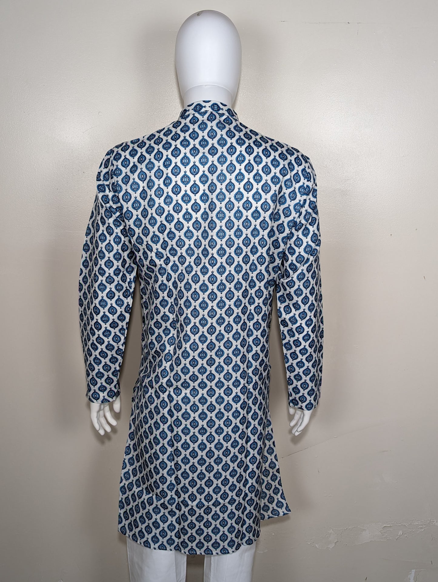 Men's cotton block print kurta set - Blue