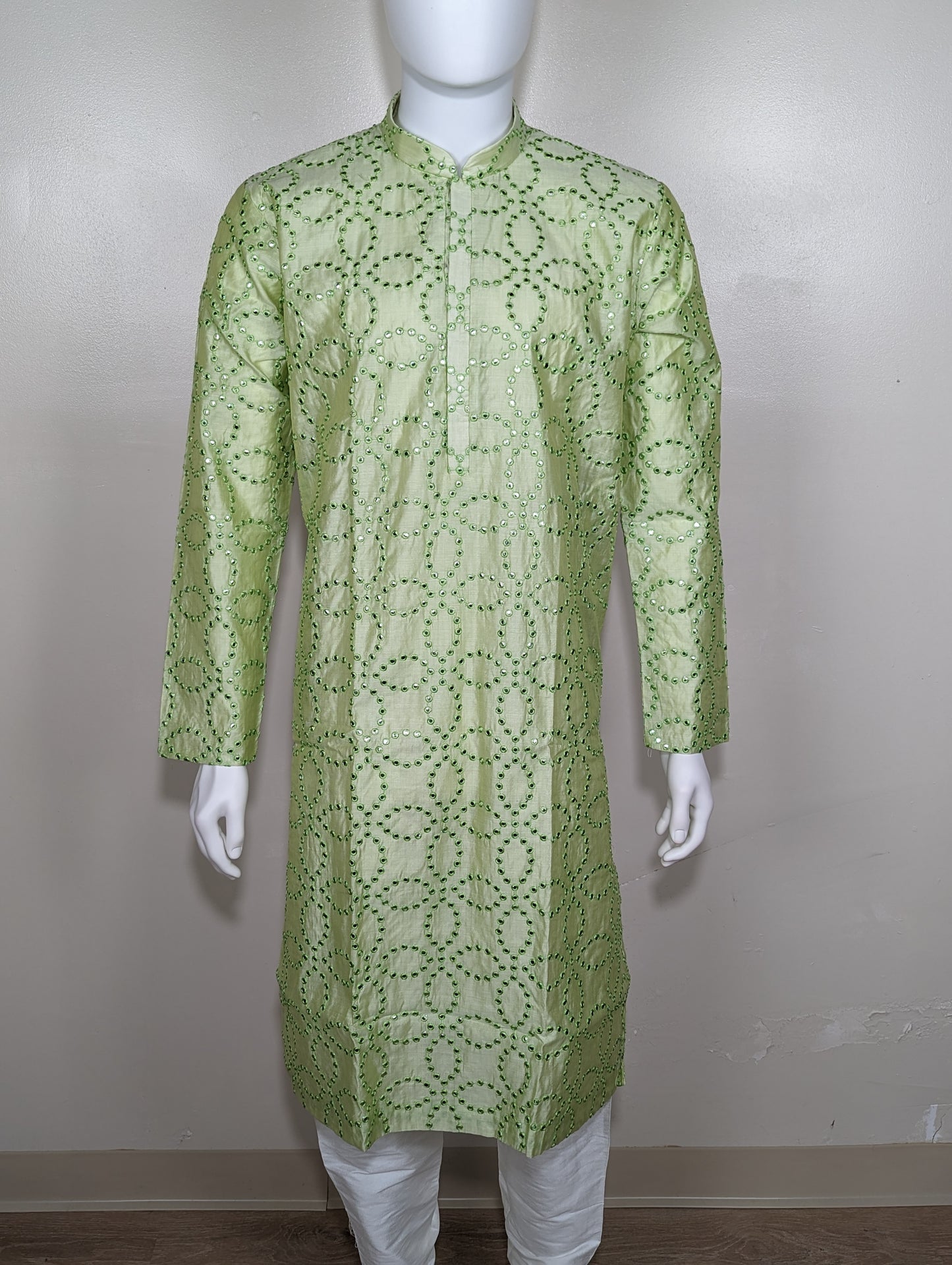 Men's Crochet Mirror kurta set - Light Green