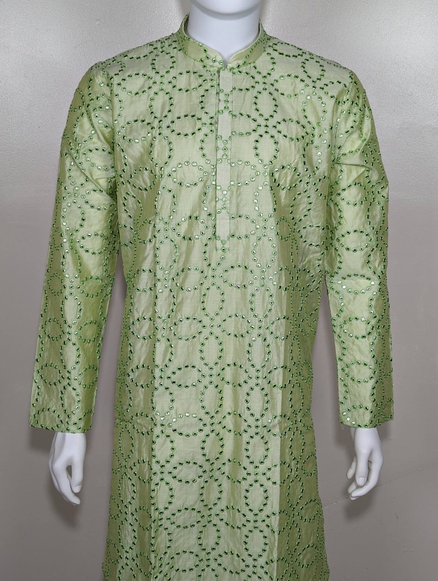 Men's Crochet Mirror kurta set - Light Green