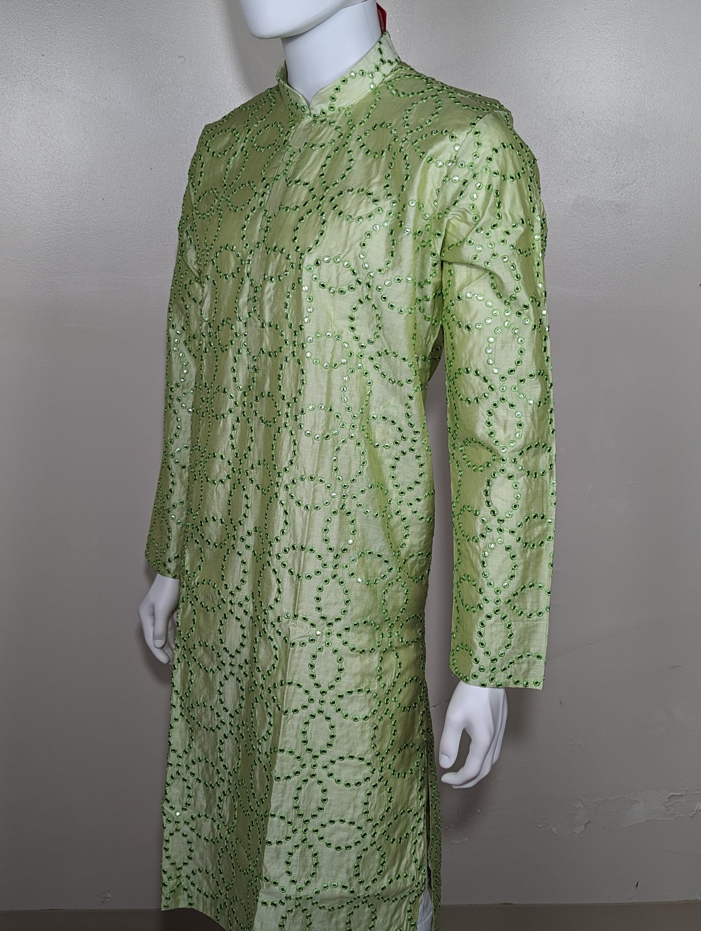 Men's Crochet Mirror kurta set - Light Green