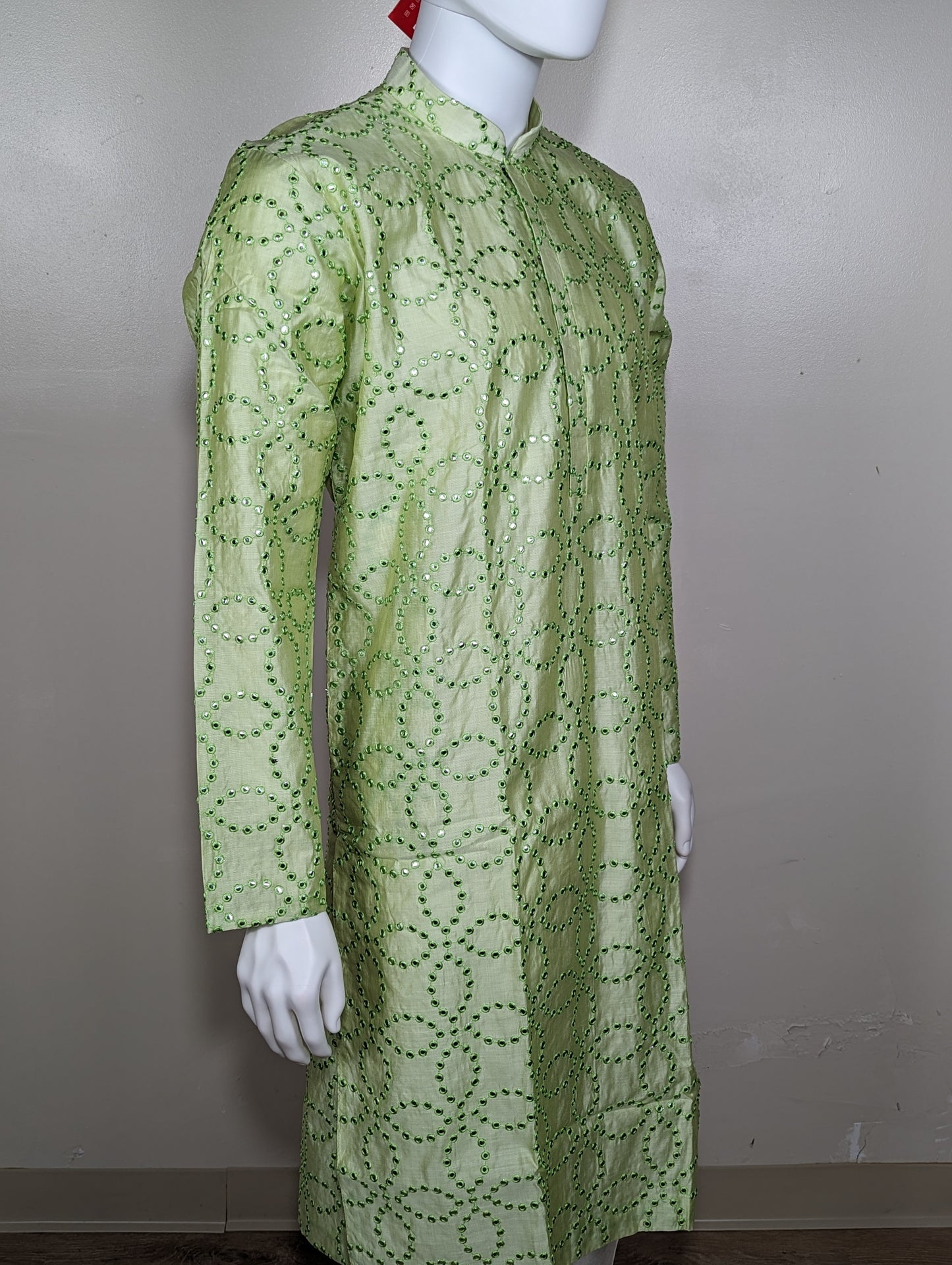 Men's Crochet Mirror kurta set - Light Green