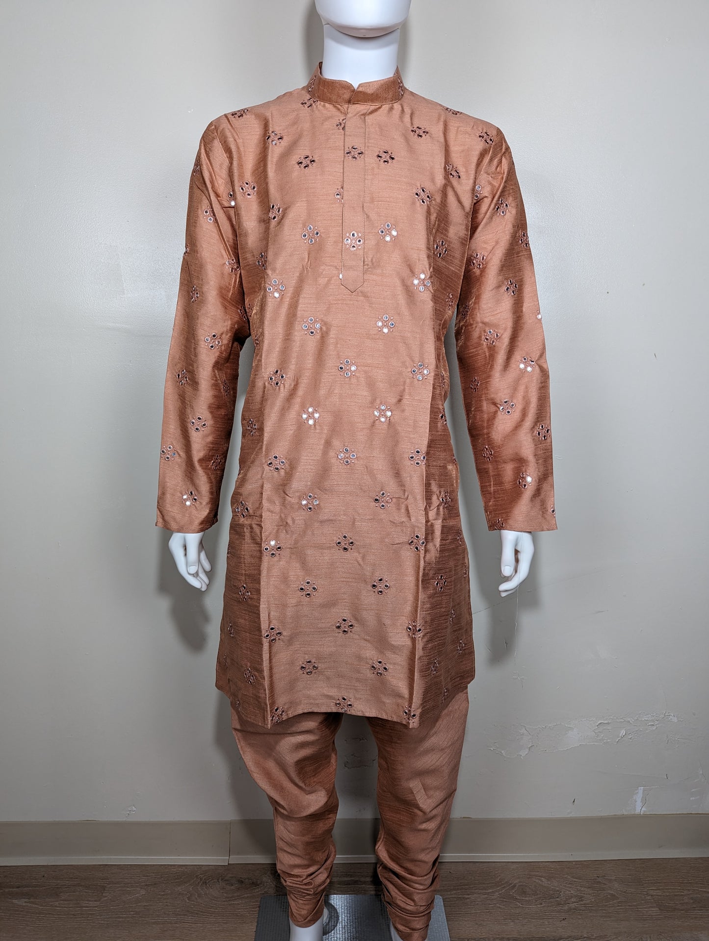 Men's Crochet Mirror kurta set - Coral Peach