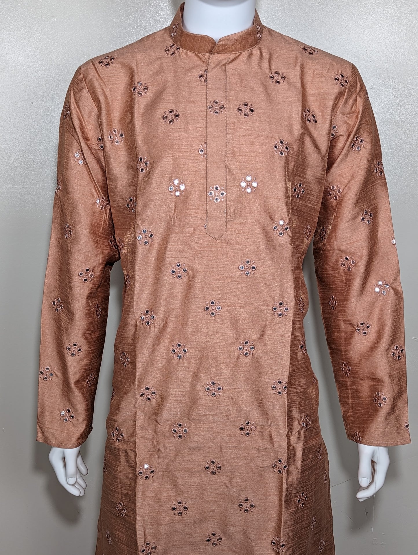 Men's Crochet Mirror kurta set - Coral Peach