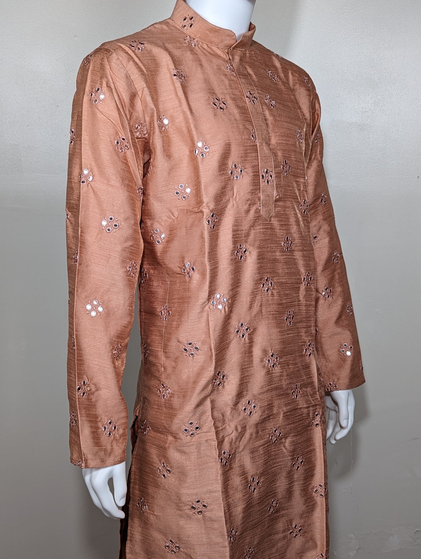 Men's Crochet Mirror kurta set - Coral Peach