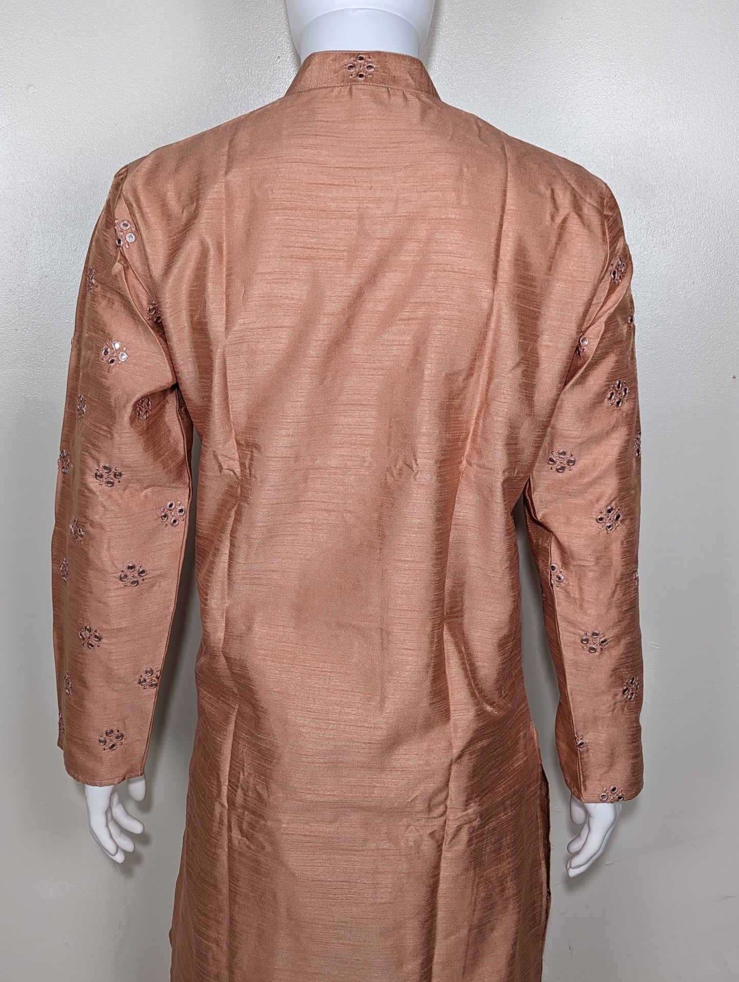 Men's Crochet Mirror kurta set - Coral Peach